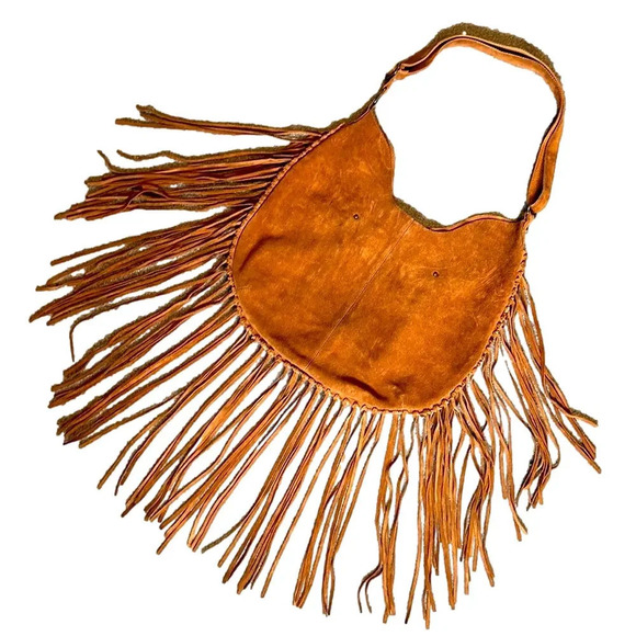 Tshirt & Jeans Genuine Suede Leather Fringe Oversized Boho Bag - Picture 4 of 7